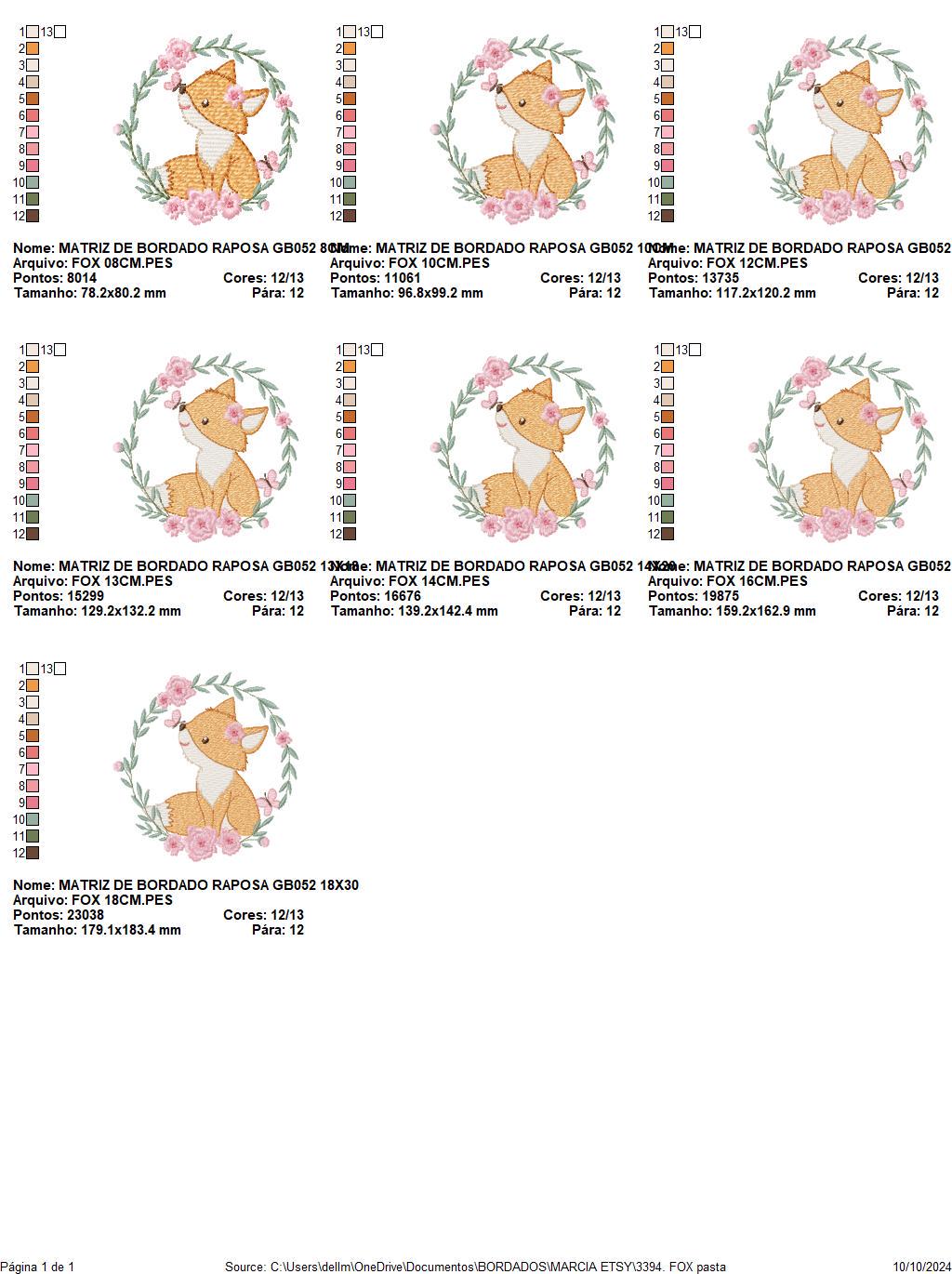 Fox with flower frame embroidery designs - Woodland Animal embroidery design machine embroidery pattern - Red fox Instant download pes jef