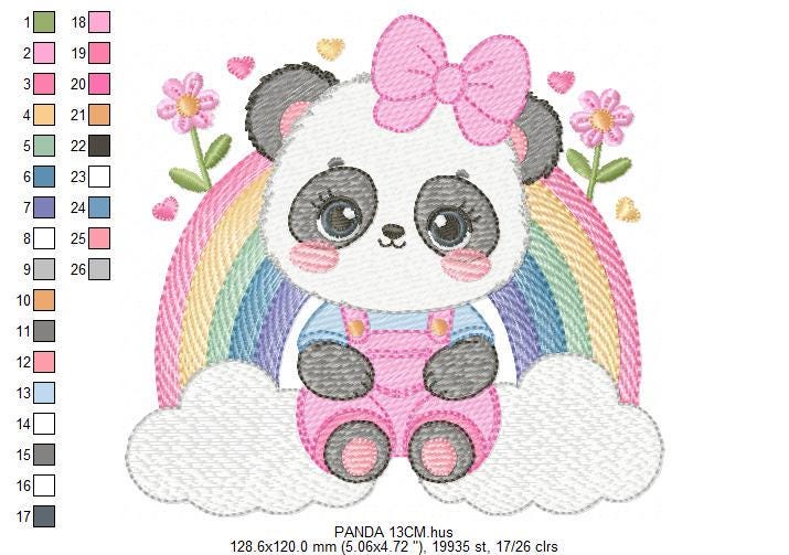 Panda embroidery design - Female Animal with lace embroidery designs machine embroidery pattern - Rainbow embroidery file - instant download