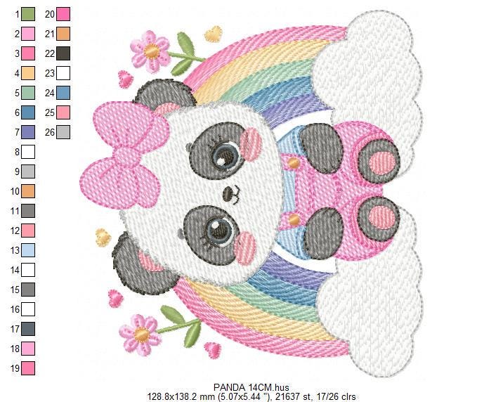 Panda embroidery design - Female Animal with lace embroidery designs machine embroidery pattern - Rainbow embroidery file - instant download