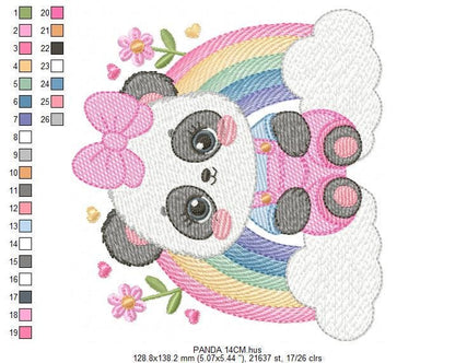 Panda embroidery design - Female Animal with lace embroidery designs machine embroidery pattern - Rainbow embroidery file - instant download