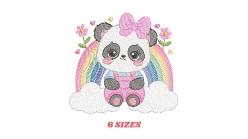 Panda embroidery design - Female Animal with lace embroidery designs machine embroidery pattern - Rainbow embroidery file - instant download