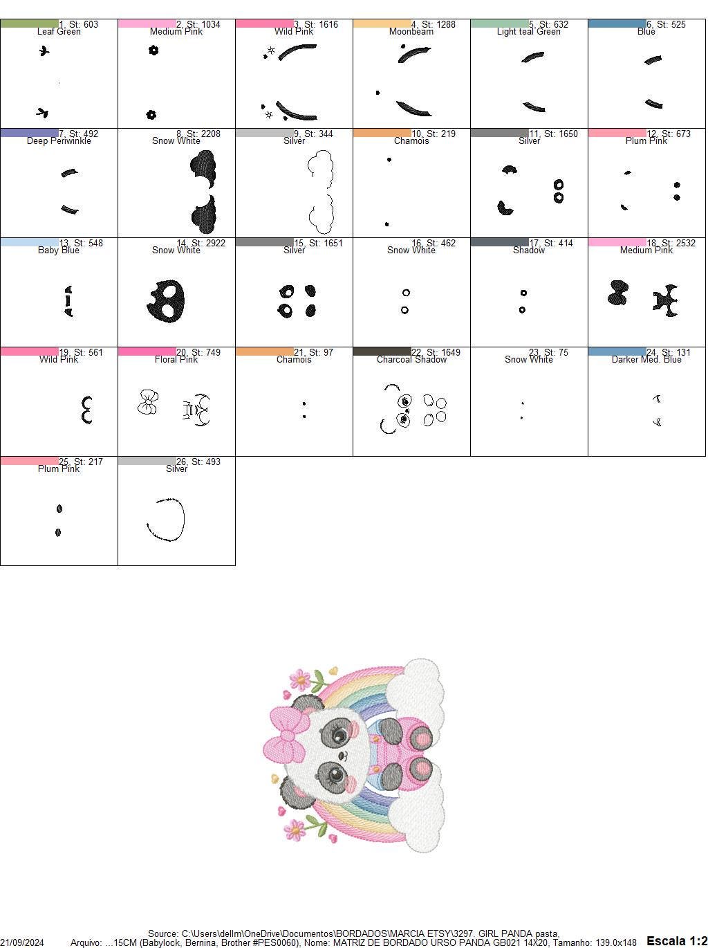 Panda embroidery design - Female Animal with lace embroidery designs machine embroidery pattern - Rainbow embroidery file - instant download