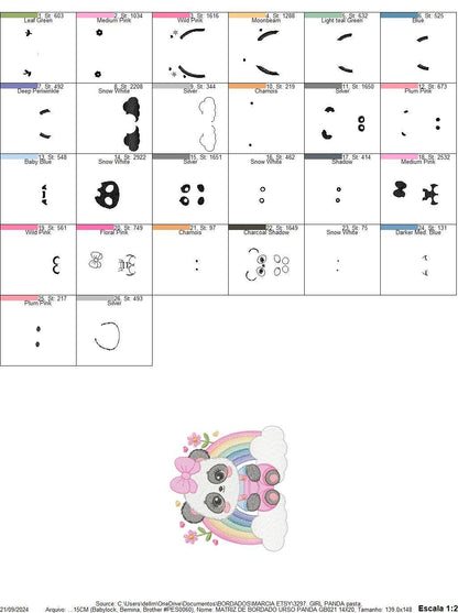 Panda embroidery design - Female Animal with lace embroidery designs machine embroidery pattern - Rainbow embroidery file - instant download