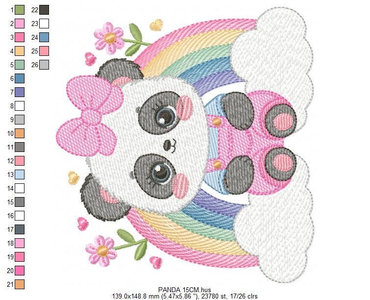 Panda embroidery design - Female Animal with lace embroidery designs machine embroidery pattern - Rainbow embroidery file - instant download