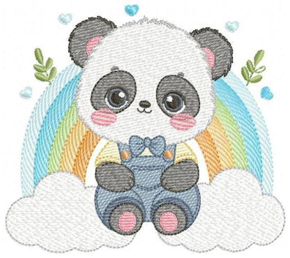 Panda embroidery design - Male Animal with tie embroidery designs machine embroidery pattern - Rainbow embroidery file - Instant download