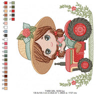 Laden Sie das Bild in den Galerie-Viewer, Girl with flower hat embroidery designs - Farmer embroidery design machine embroidery pattern - Tractor Girl embroidery - instant download
