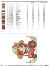 Cargar imagen en el visor de la galería, Girl with flower hat embroidery designs - Farmer embroidery design machine embroidery pattern - Tractor Girl embroidery - instant download
