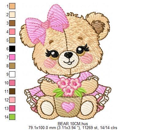 Teddy Bear embroidery designs - Baby girl embroidery design machine embroidery pattern - Bear with lace flower embroidery - instant download