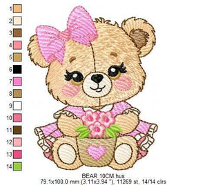 Teddy Bear embroidery designs - Baby girl embroidery design machine embroidery pattern - Bear with lace flower embroidery - instant download