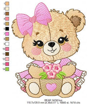 Cargar imagen en el visor de la galería, Teddy Bear embroidery designs - Baby girl embroidery design machine embroidery pattern - Bear with lace flower embroidery - instant download
