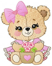 Charger l&#39;image dans la galerie, Teddy Bear embroidery designs - Baby girl embroidery design machine embroidery pattern - Bear with lace flower embroidery - instant download
