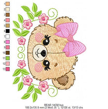 Load image into Gallery viewer, Female Bear Face with Lace embroidery designs - Teddy bear with flowers embroidery design machine embroidery pattern - instant download pes
