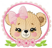 Load image into Gallery viewer, Bear face with frame and flowers embroidery designs - Teddy Bear embroidery design machine embroidery pattern - instant download pes jef dst
