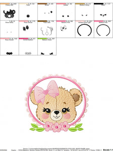 Bear face with frame and flowers embroidery designs - Teddy Bear embroidery design machine embroidery pattern - instant download pes jef dst