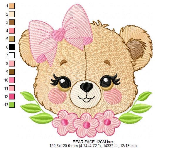 Teddy Bear embroidery designs - Baby girl embroidery design machine embroidery pattern - Bear with flowers embroidery file - pes download