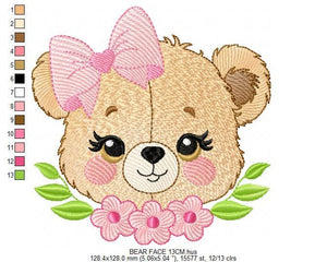 Teddy Bear embroidery designs - Baby girl embroidery design machine embroidery pattern - Bear with flowers embroidery file - pes download