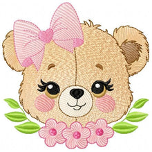 Cargar imagen en el visor de la galería, Teddy Bear embroidery designs - Baby girl embroidery design machine embroidery pattern - Bear with flowers embroidery file - pes download
