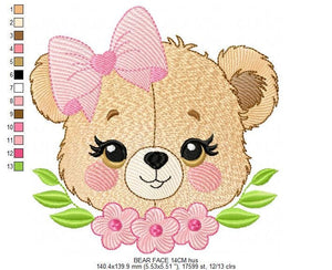 Teddy Bear embroidery designs - Baby girl embroidery design machine embroidery pattern - Bear with flowers embroidery file - pes download