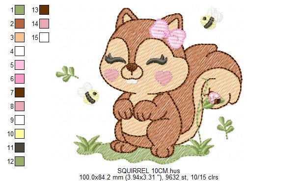 Female Squirrel embroidery design - Woodland Animal with lace and bees embroidery designs machine embroidery pattern - instant download pes