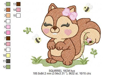 Female Squirrel embroidery design - Woodland Animal with lace and bees embroidery designs machine embroidery pattern - instant download pes