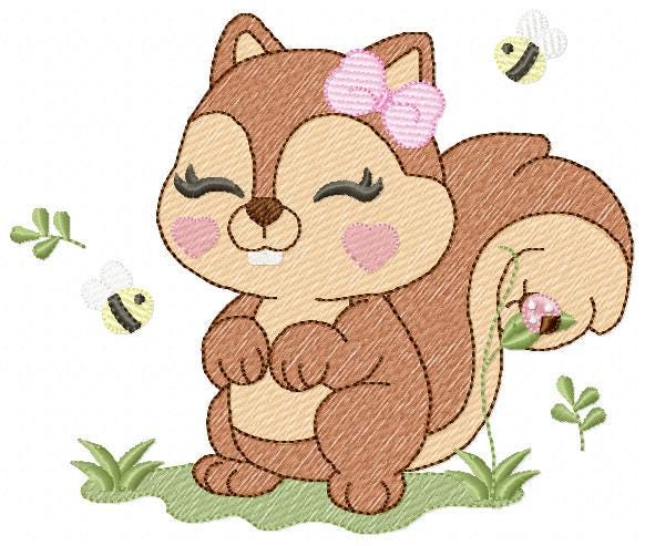 Female Squirrel embroidery design - Woodland Animal with lace and bees embroidery designs machine embroidery pattern - instant download pes