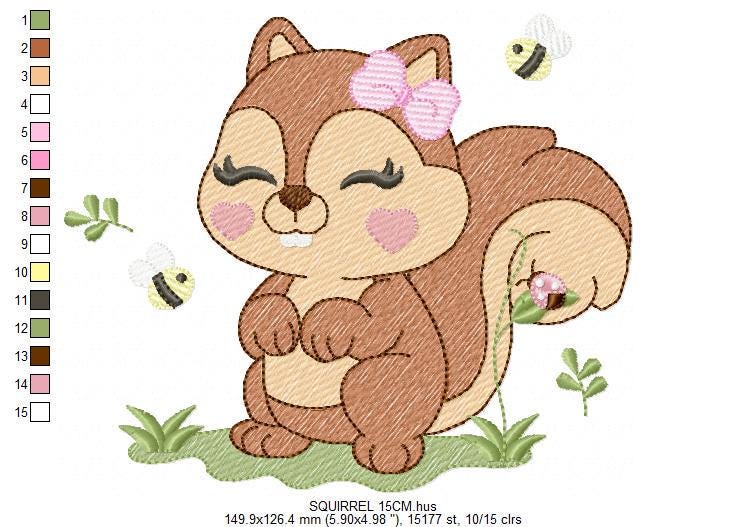Female Squirrel embroidery design - Woodland Animal with lace and bees embroidery designs machine embroidery pattern - instant download pes