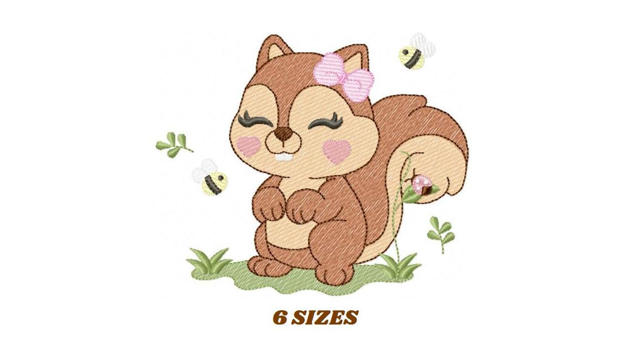 Female Squirrel embroidery design - Woodland Animal with lace and bees embroidery designs machine embroidery pattern - instant download pes