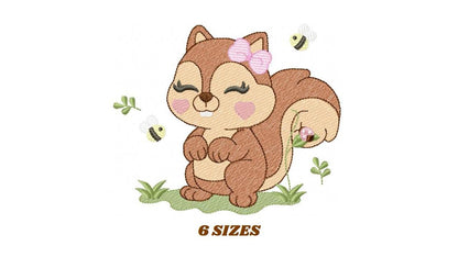 Female Squirrel embroidery design - Woodland Animal with lace and bees embroidery designs machine embroidery pattern - instant download pes