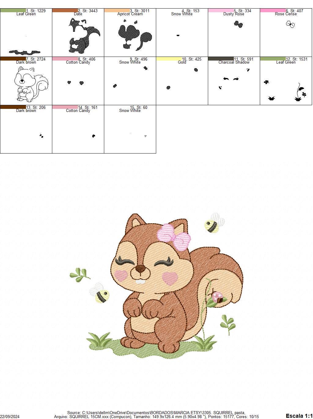 Female Squirrel embroidery design - Woodland Animal with lace and bees embroidery designs machine embroidery pattern - instant download pes