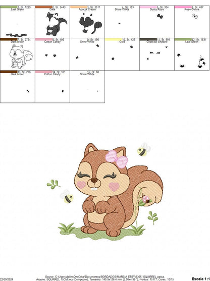 Female Squirrel embroidery design - Woodland Animal with lace and bees embroidery designs machine embroidery pattern - instant download pes