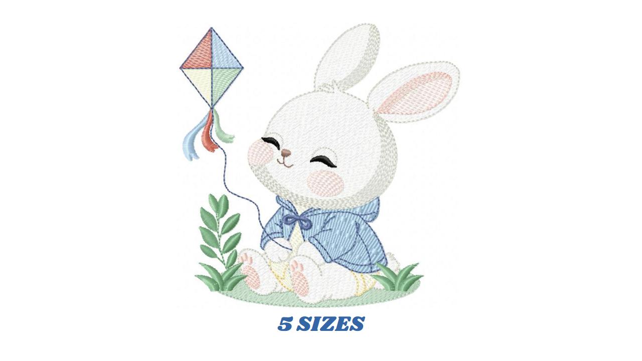 Bunny with Kite embroidery design - Rabbit with coat embroidery designs machine embroidery pattern - Baby boy embroidery - instant download