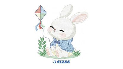 Bunny with Kite embroidery design - Rabbit with coat embroidery designs machine embroidery pattern - Baby boy embroidery - instant download