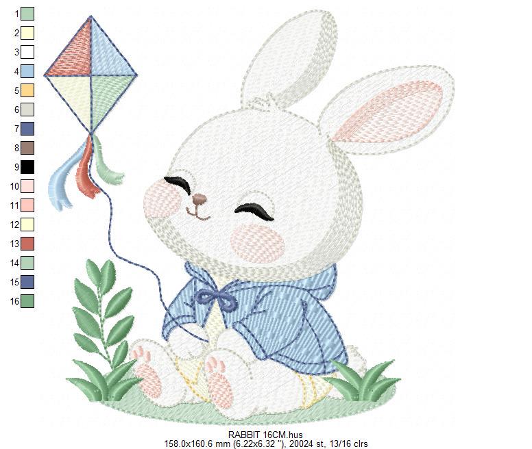 Bunny with Kite embroidery design - Rabbit with coat embroidery designs machine embroidery pattern - Baby boy embroidery - instant download