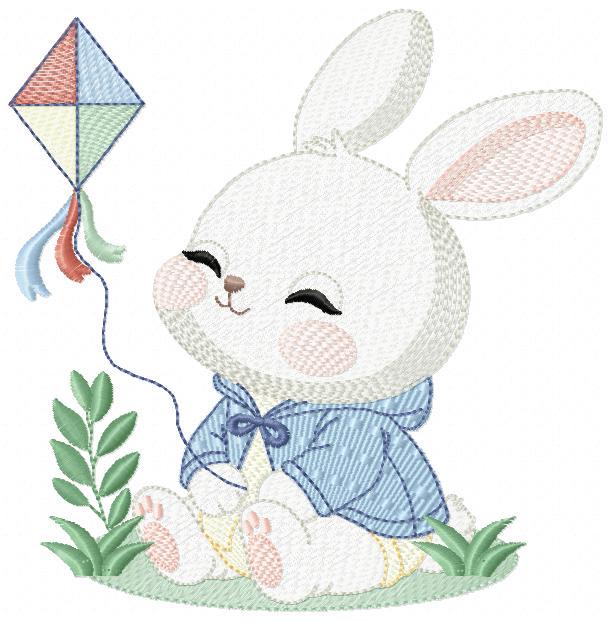 Bunny with Kite embroidery design - Rabbit with coat embroidery designs machine embroidery pattern - Baby boy embroidery - instant download