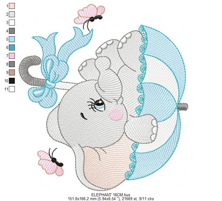 Elephant with umbrella embroidery designs - Animal with butterfly embroidery design machine embroidery pattern - instant download pes jef