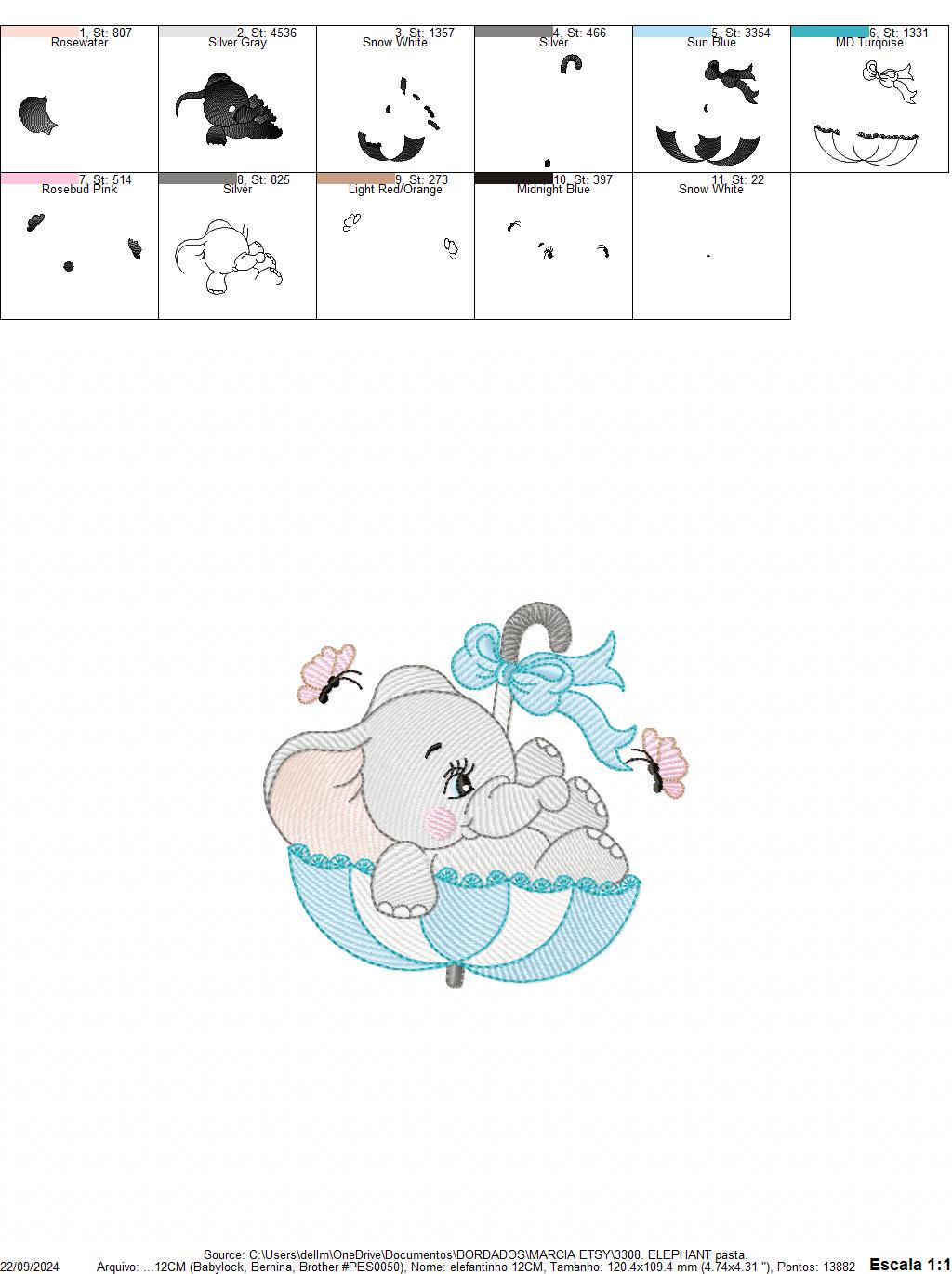 Elephant with umbrella embroidery designs - Animal with butterfly embroidery design machine embroidery pattern - instant download pes jef