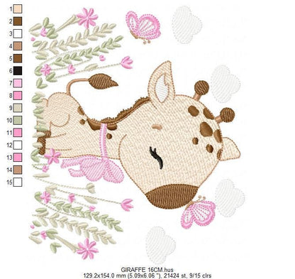 Giraffe embroidery design - Safari Animal embroidery designs machine embroidery pattern - Giraffe with flower lace - instant download pes