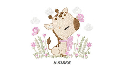 Giraffe embroidery design - Safari Animal embroidery designs machine embroidery pattern - Giraffe with flower lace - instant download pes