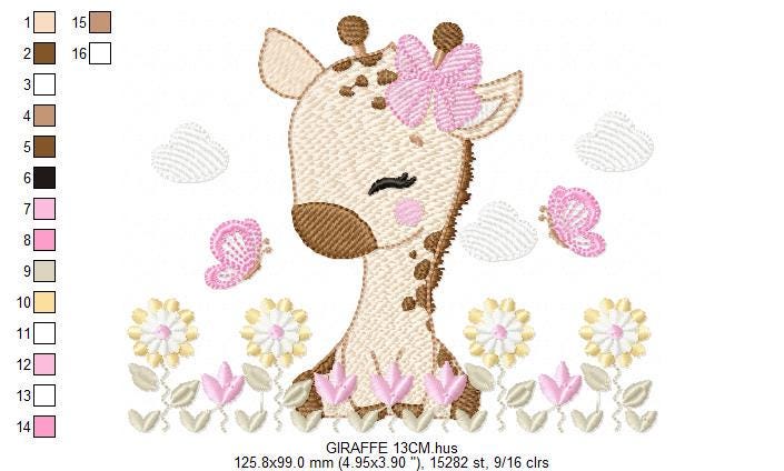 Giraffe embroidery design - Safari Animal embroidery designs machine embroidery pattern - Giraffe with flower lace - instant download pes