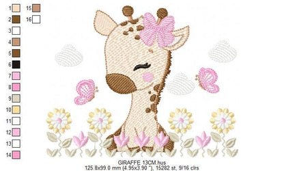 Giraffe embroidery design - Safari Animal embroidery designs machine embroidery pattern - Giraffe with flower lace - instant download pes
