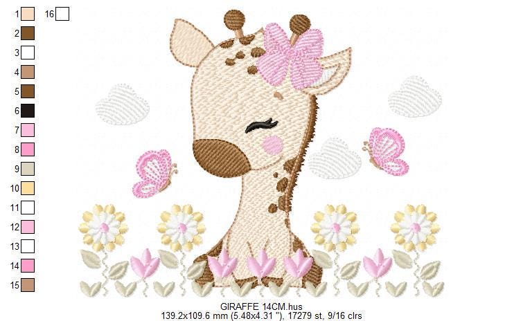 Giraffe embroidery design - Safari Animal embroidery designs machine embroidery pattern - Giraffe with flower lace - instant download pes