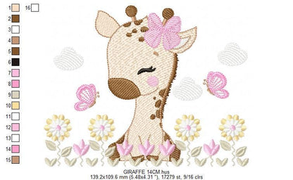 Giraffe embroidery design - Safari Animal embroidery designs machine embroidery pattern - Giraffe with flower lace - instant download pes