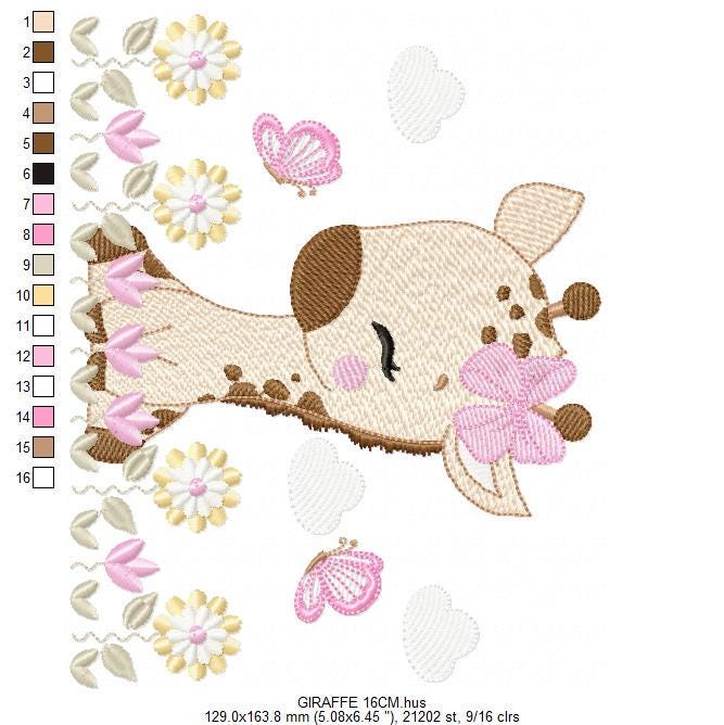 Giraffe embroidery design - Safari Animal embroidery designs machine embroidery pattern - Giraffe with flower lace - instant download pes