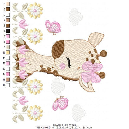 Giraffe embroidery design - Safari Animal embroidery designs machine embroidery pattern - Giraffe with flower lace - instant download pes