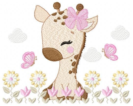 Giraffe embroidery design - Safari Animal embroidery designs machine embroidery pattern - Giraffe with flower lace - instant download pes
