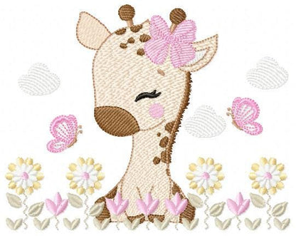 Giraffe embroidery design - Safari Animal embroidery designs machine embroidery pattern - Giraffe with flower lace - instant download pes