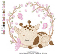 Cargar imagen en el visor de la galería, Giraffe embroidery design - Safari Animal embroidery designs machine embroidery pattern - Giraffe with flower frame embroidery - download
