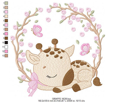 Giraffe embroidery design - Safari Animal embroidery designs machine embroidery pattern - Giraffe with flower frame embroidery - download