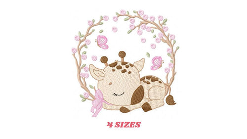 Giraffe embroidery design - Safari Animal embroidery designs machine embroidery pattern - Giraffe with flower frame embroidery - download