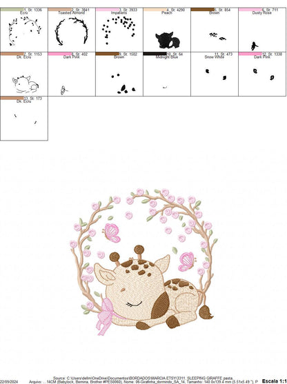 Giraffe embroidery design - Safari Animal embroidery designs machine embroidery pattern - Giraffe with flower frame embroidery - download